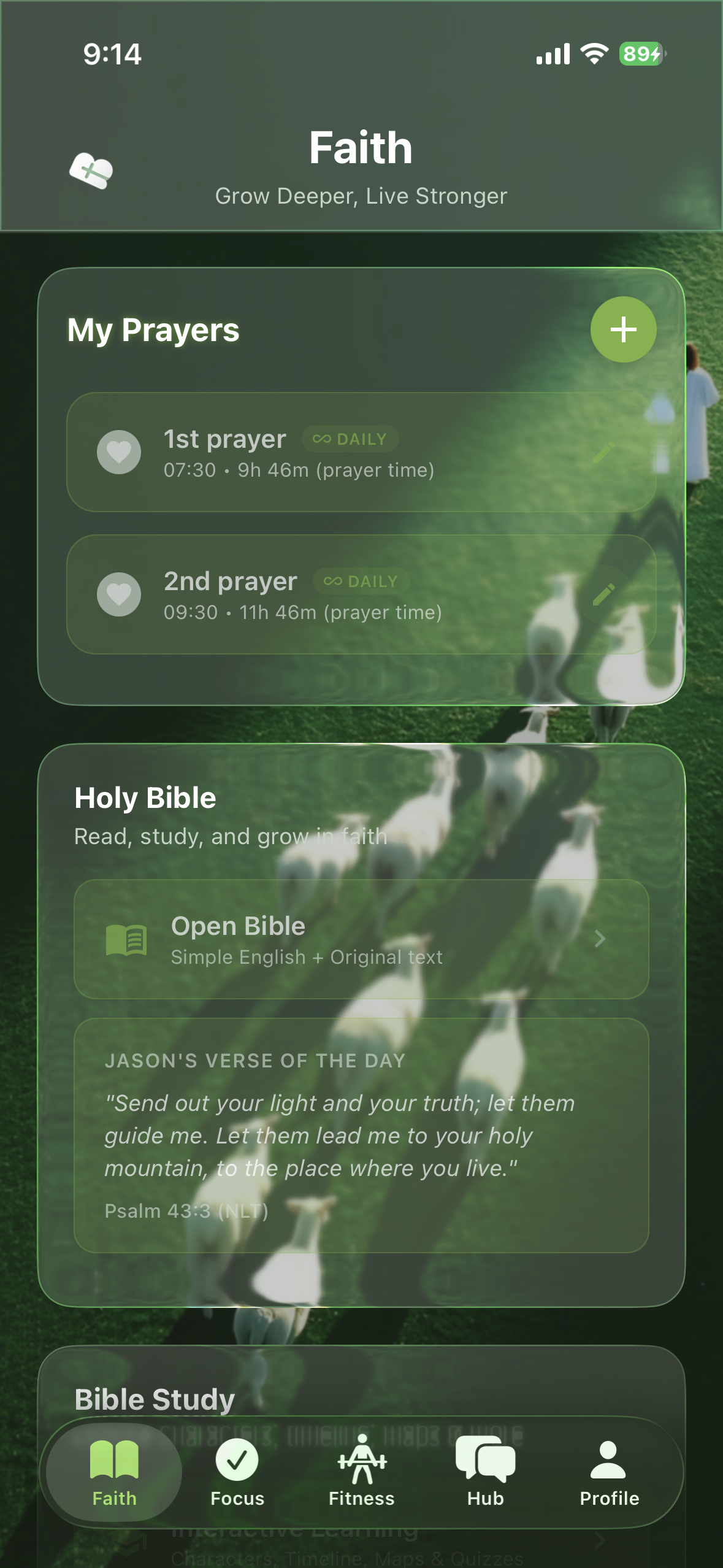 Biblely Faith tab home screen