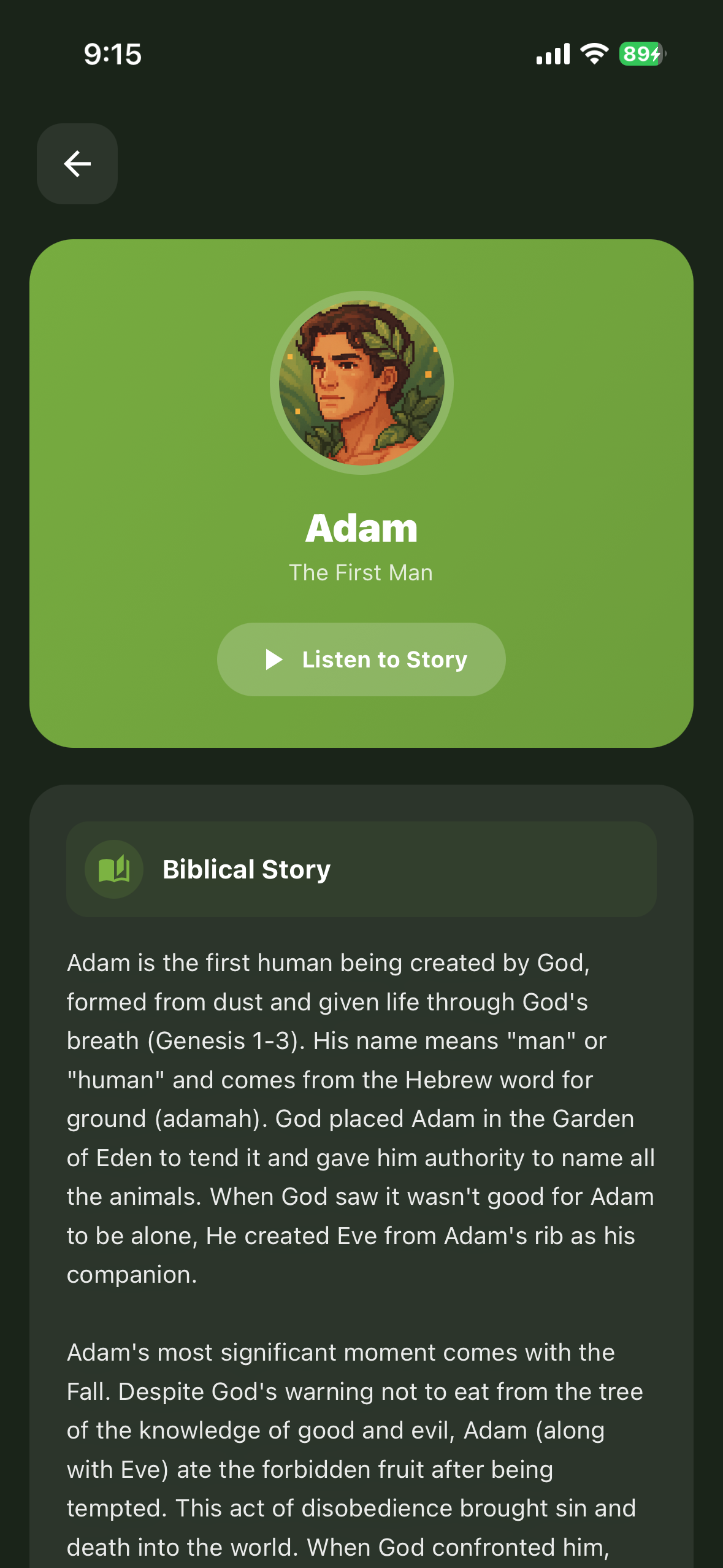 Bible character: Adam profile